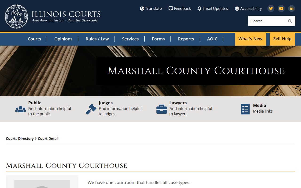 Illinois Courts profile for the Marshall County Courthouse