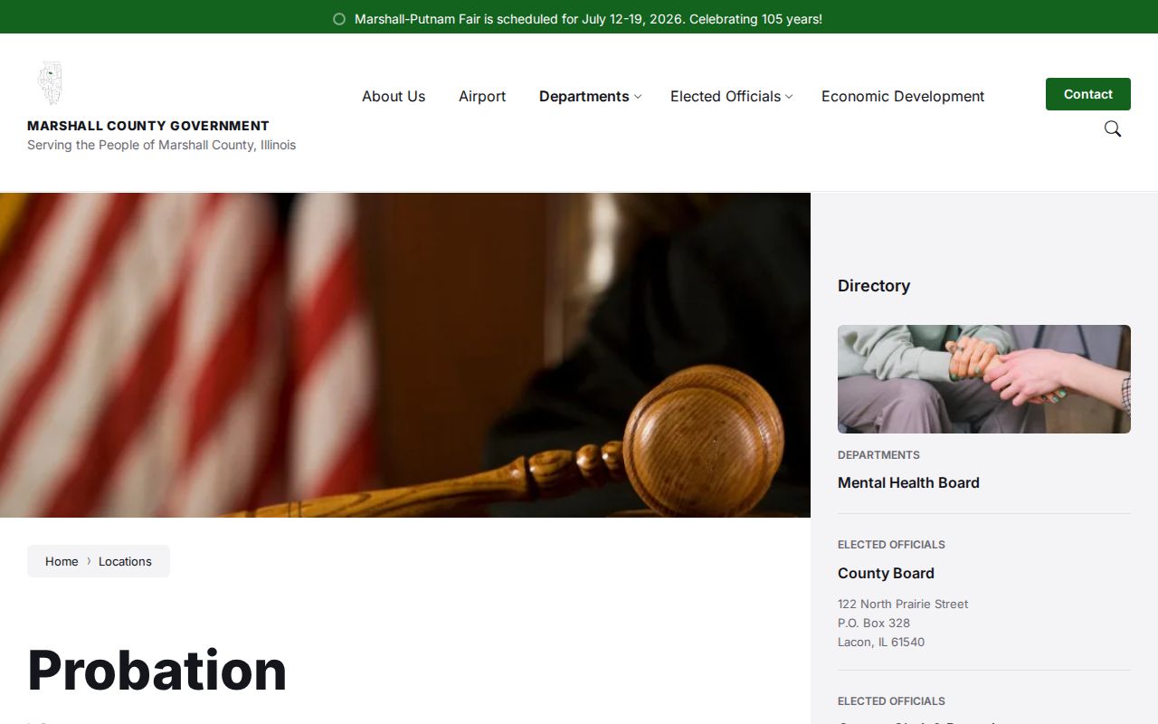 Marshall County Probation official contact page