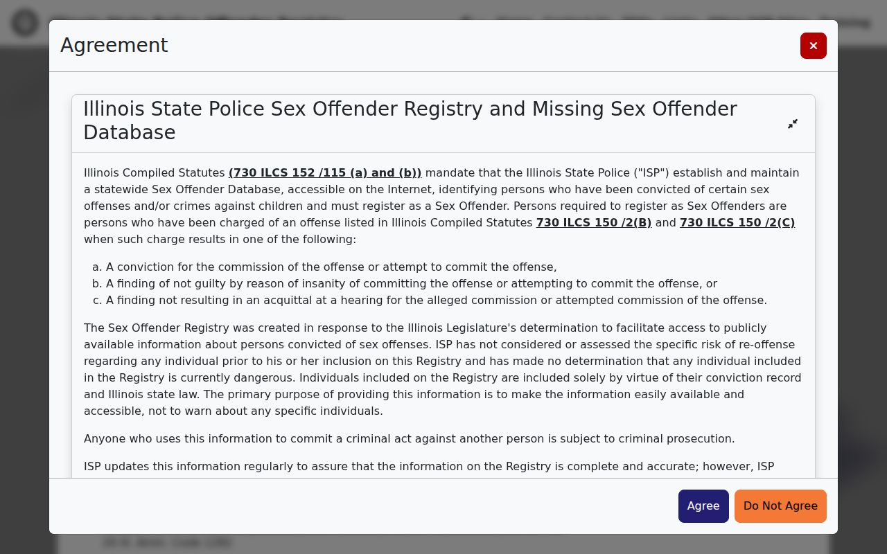 Illinois State Police sex offender registry FAQ and compliance information